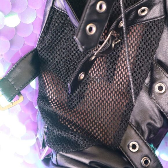 VINYL BUCKLE PANTS XS Devil Fashion Fishnet Cyber Goth Bikercore PVC PU Black - Picture 14 of 15